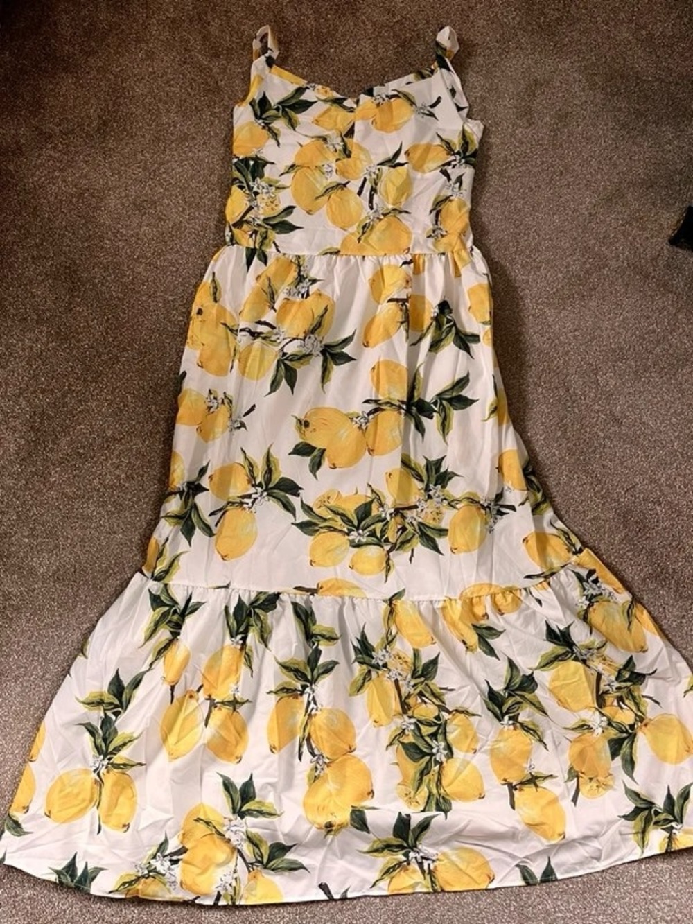 Yellow Lemon-Print Maxi Sundress with Adjustable Straps